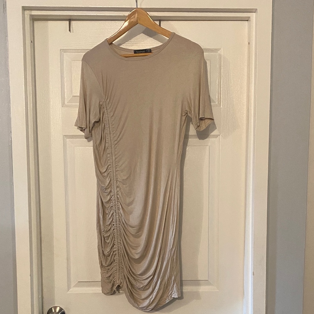 Boohoo Tan Ruched Dress
